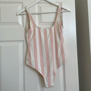 Pink and white stripe billabong one piece swim suit
